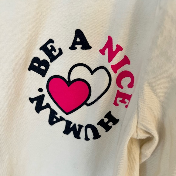 Gap Kids Long Sleeve Cream Pink and Black "Be A Nice Human" Shirt (Size XL) - Picture 3 of 4